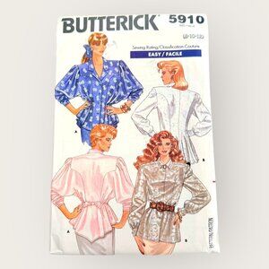 Vintage 1980s Butterick Sewing Pattern 5910 Misses Blouse Size 8-12